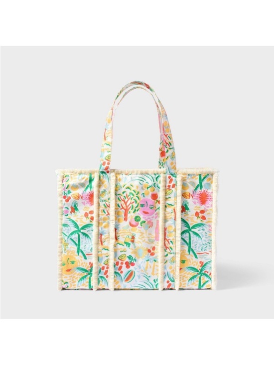 Roller Rabbit Handbags - Roller Rabbit Tropical Print Canvas Tote - White, Green, Pink, Yellow